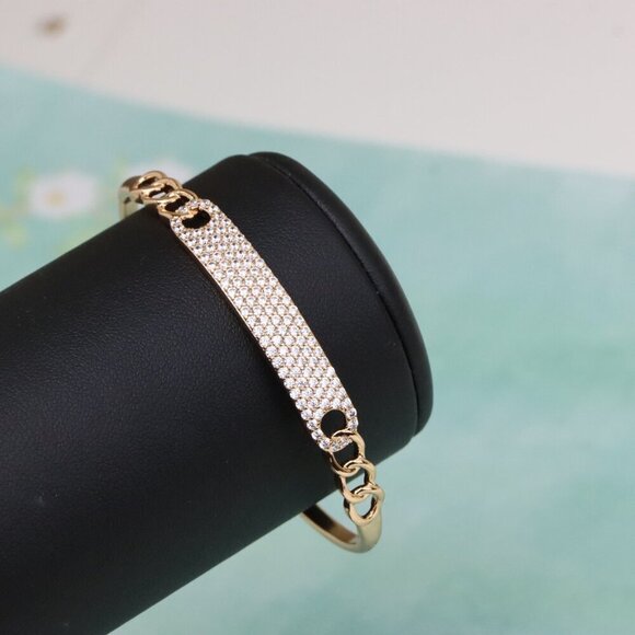 Rose Gold Chain Link Bangle with Sparkling Stone-Encrusted Plate, XPBL0556 - Picture 7 of 12